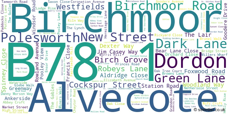 A word cloud for the B78 1 postcode